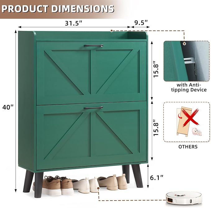 LEYAOYAO Shoe Cabinet Storage for Entryway with 2 Flip Drawers