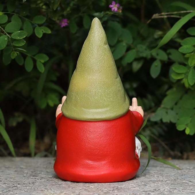 Middle Finger Female Gnome Statue 5.1in， Naughty Garden Gnome Statue Decoration and Lawn Ornament - Funny Garden Gnomes for Outdoor or Home Decor