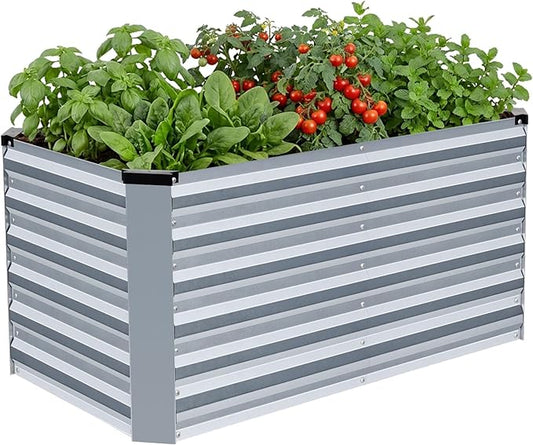 INNO STAGE 4x2x2ft Galvanized Raised Garden Bed, Raised Garden Bed Kit-Metal Planter Box Outdoor, Planting for Vegetables, Fruits, Herbs, Flowers, Silver