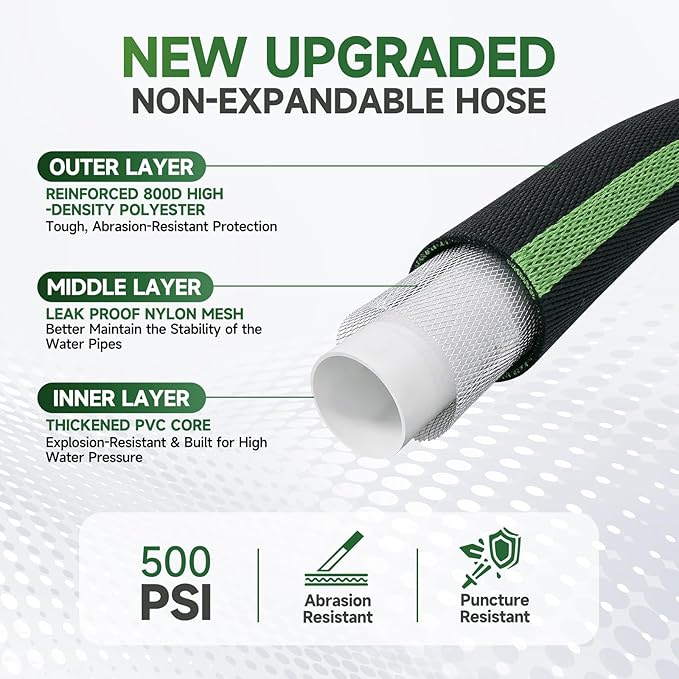 Garden Hose 50 ft Flexible Water Hoses Non-Expanding Lightweight Portable No Kink High Pressure Flat Fabric 3/4” fittings Leak-proof Durable Pipe for Outdoor Outside Yard Lawn Patio Watering Car Wash