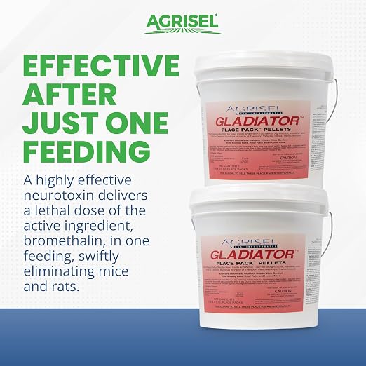 Agrisel Gladiator Rodenticide, Mouse Bait, Rat Bait, 130 Pellets (.5 oz) | Single-Dose Rodent Control, Use Indoor & Outdoor