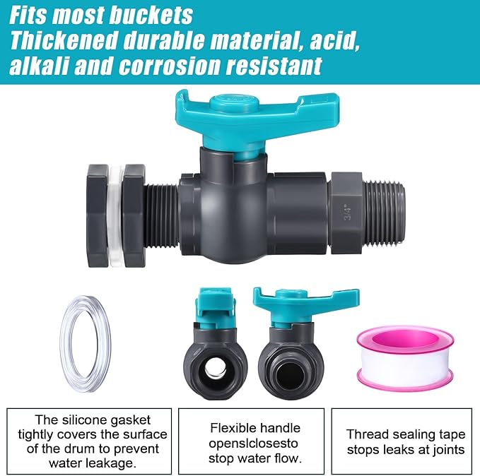 2 Sets 3/4 Inches Rain Barrel Spigot Kit Water Barrel PVC Garden Diverter Kit Include Bulkhead Fitting Hose Faucet Adapter and Thread Seal Tape for Home Outdoor(Simple Style)