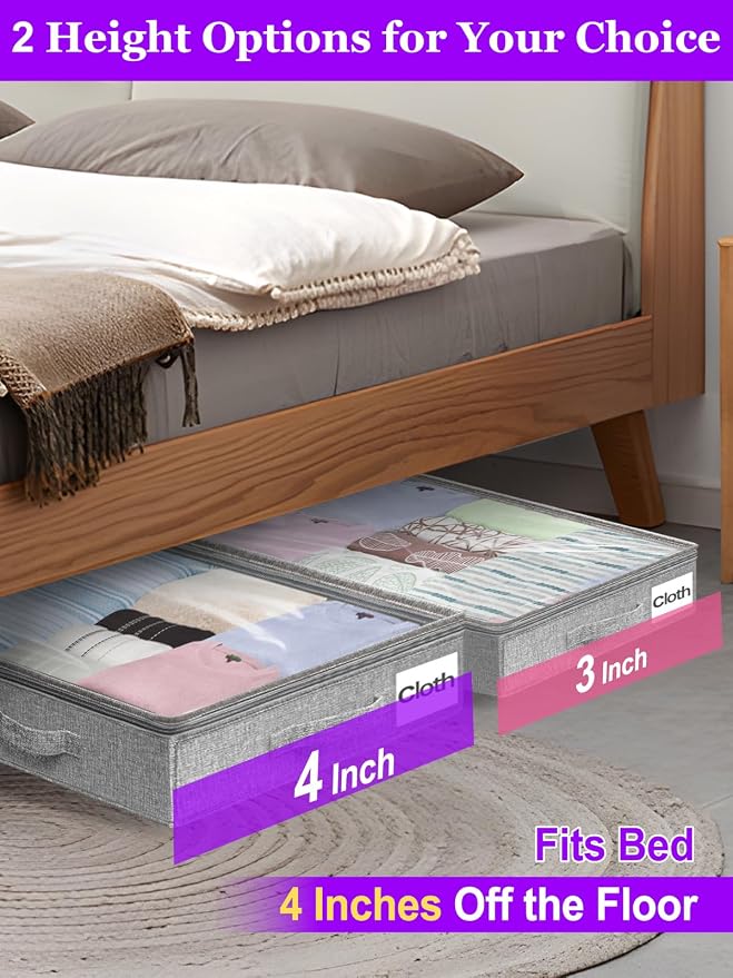 4-in Low Profile Under Bed Storage, No Structure, 2-Pack, Gray