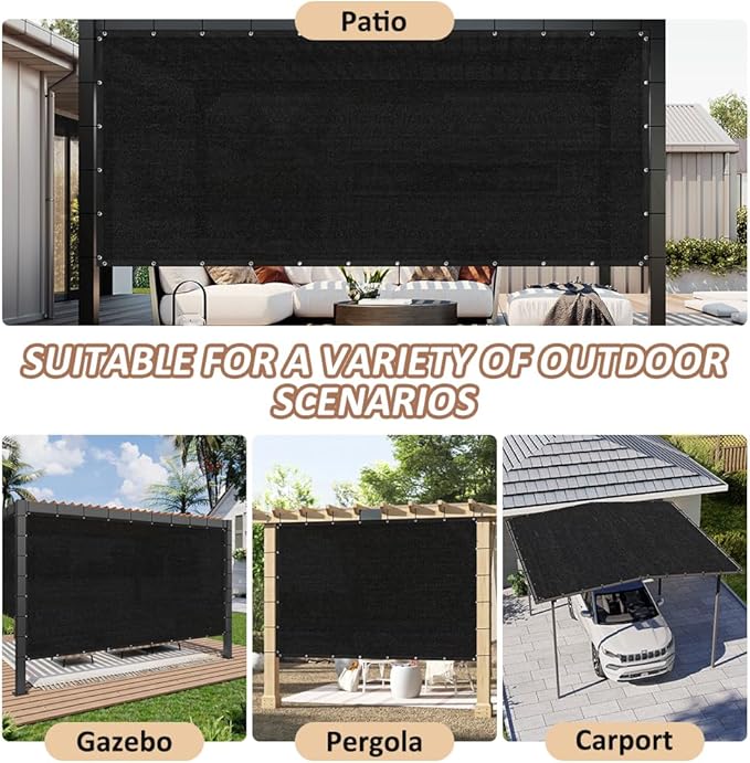 90% Shade Cloth with Grommets, 6 x 12 FT Sun Shade Tarp Pergola Shade Cover Canopy, UV Block Privacy Sun Screen for Outdoor, Patio, Garden, Porch and Deck, Black
