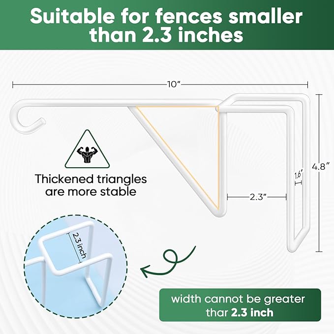 4 Pack Vinyl Fence Hooks, Heavy Duty Durable White Fence Plant Hangers for Outdoor, Over The Fence Hooks, Patio Hooks for Hanging Plants, Flower Baskets, Bird feeders, Lights, Pool Equipment