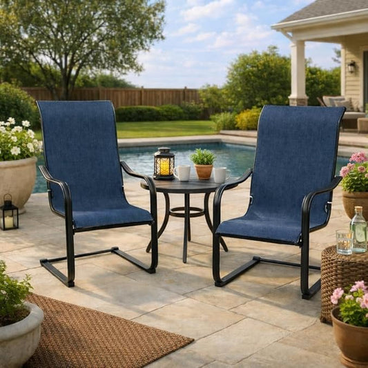Kozyard C-Spring Patio Chairs Set of 2 High Back Dining Chairs Breathable Textilene Fabric Sturdy Metal Frame for Backyard, Lawn, Deck (NavyBlue, C-Spring)