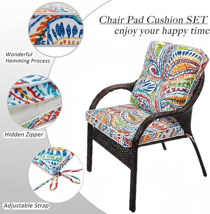 JMGBird Seat/Back Outdoor Chair Cushion Tufted Pillow, Deep Seat Cushion Set 22"x22", Outdoor Cushion for Patio Furniture
