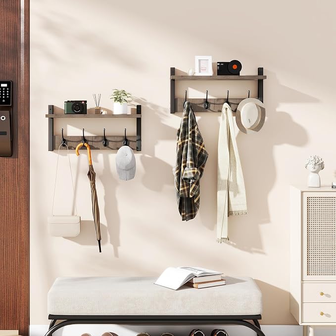 YMYNY Coat Rack Wall Mount with Shelf and Hooks, Silver Gray UHWS001Y-2