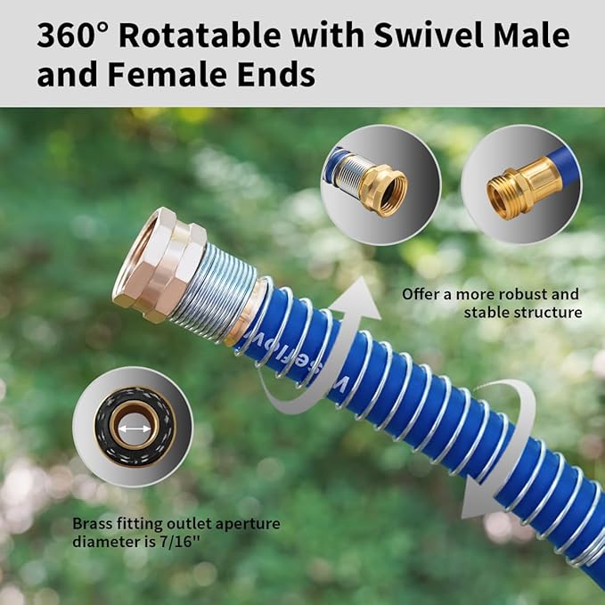 Wiseflow Garden Hose 150FT x 5/8", Heavy Duty Rubber Hose, Water Hose with Five Layered Braiding, Male Female Fittings, 1000PSI Burst, 300PSI Working for Yard, Car Wash, Pets (Blue)