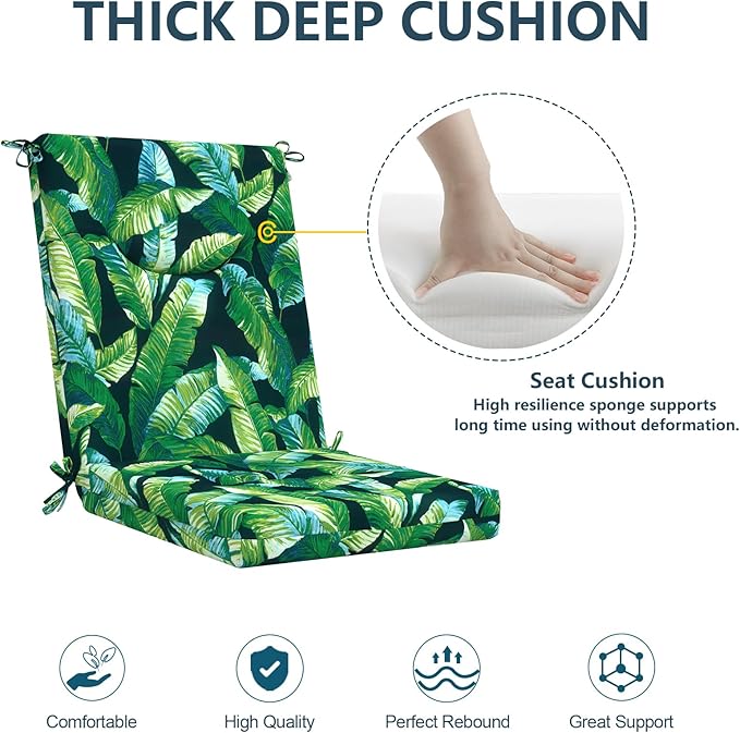 DYTXIII Outdoor High Back Chair Cushions Set of 2, 44x20 in Water Repellent Patio Seat Cushions with Elastic Sponge, All Weather Cushions for Rocking, Dining Chairs, Patio Furniture - Hanalei Lagoon