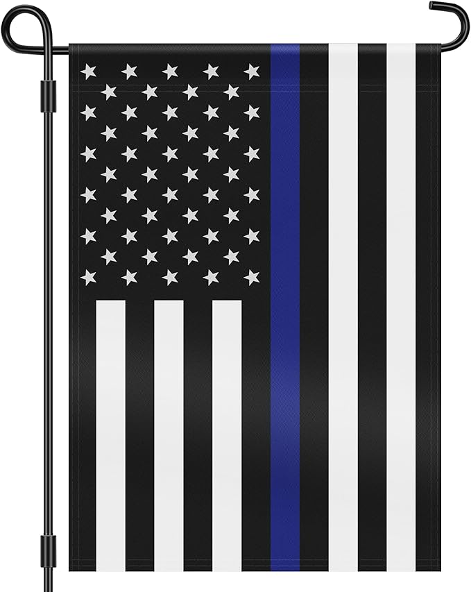 HOOSUN Double Sided Thin Blue Line American Police Garden Flag, USA United States Decorative Garden Flags - Weather Resistant and Double Sided - 12.5 x 18 Inch