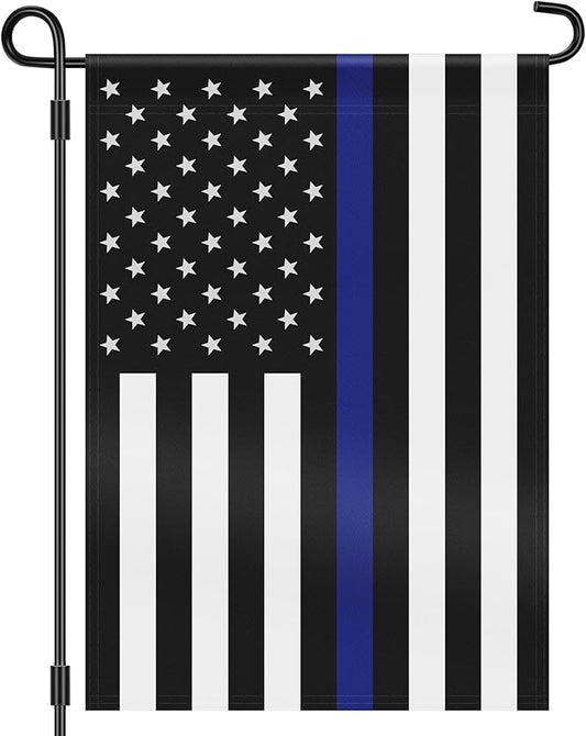 HOOSUN Double Sided Thin Blue Line American Police Garden Flag, USA United States Decorative Garden Flags - Weather Resistant and Double Sided - 12.5 x 18 Inch