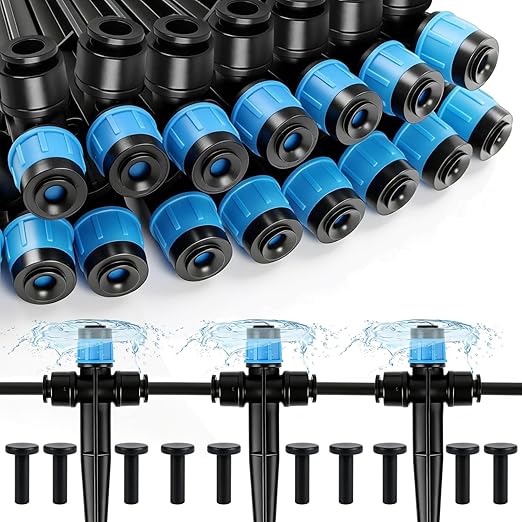 RedChili 10 Pieces Push to Fit Drip Vortex Emitters for 1/4" Drip Irrigation Tubing, Adjustable 360 Degree Vortex Drip Emitters with Stake Two Way Full Circle Umbrella Shape Pattern Garden Drippers