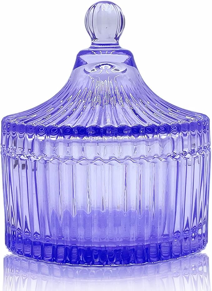 Colorful Glass Jar With Lid,Powder Puff Container,Jewelry Box,Candy Cookie Jars,Decorative Jar(Purple)