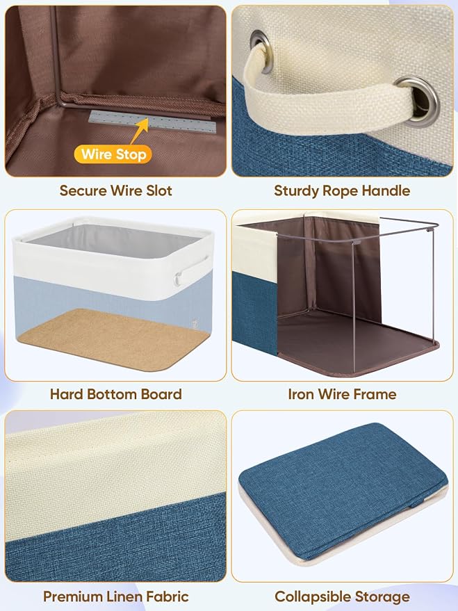 BALEINE 2 Pack Fabric Closet Storage Bins for Shelves, Linen Closet Organizers and Storage, Decorative Baskets for Organizing, Shelf, Clothes, Home, Office (Navy Blue, 12"x8"x8")