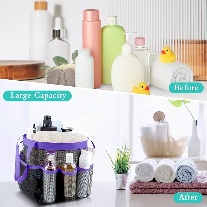 Mesh Shower Caddy Portable - 9 Pockets, Shower Bag for Dorm Room Camping | 2 Handle Quick Dry Shower Bag College Dorm Room Essentials Large Capacity Hanging Basket for Bathroom Travel Swimming Gym