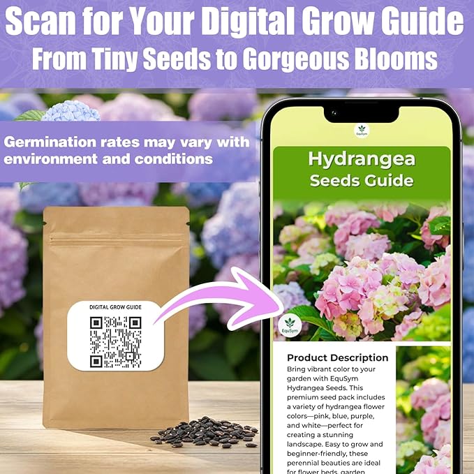 300+ Hydrangea Seeds Bulk Pack - Mixed Hydrangea Seeds Perennial Flower Seeds, Beginner-Friendly & Easy to Grow, Simple Seed-Start, for Garden Borders, Patio Containers & Partial Shade Beds