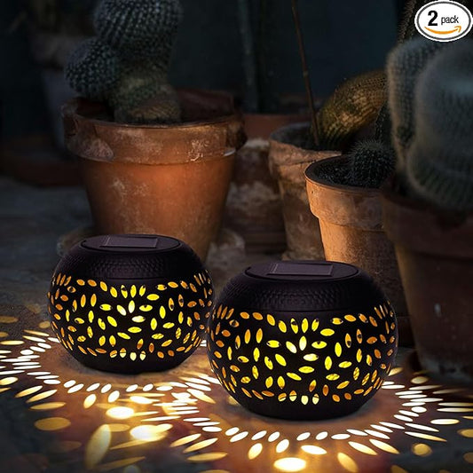 Solar Lanterns Waterproof Outdoor - 2 Pack Hollow Out Retro Metal Solar Lights, Unique Gardening Gifts for Women Mom, Outside Garden Yard Porch Lawn Indoor Tabletop Decorations