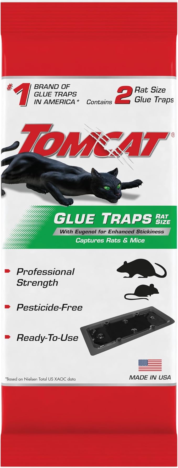 Tomcat Rat Trap with Immediate Grip Glue for Rats, Mice, Snakes, Cockroaches, Spiders, and Scorpions, Ready-To-Use, 2 Traps