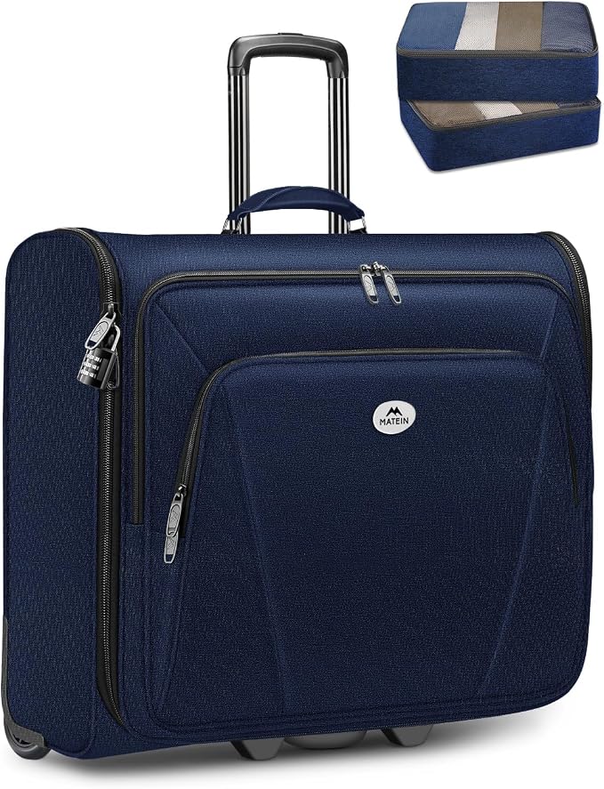 MATEIN Rolling Garment Bags for Travel, Large 2-Wheeled Suit Carrier, Blue