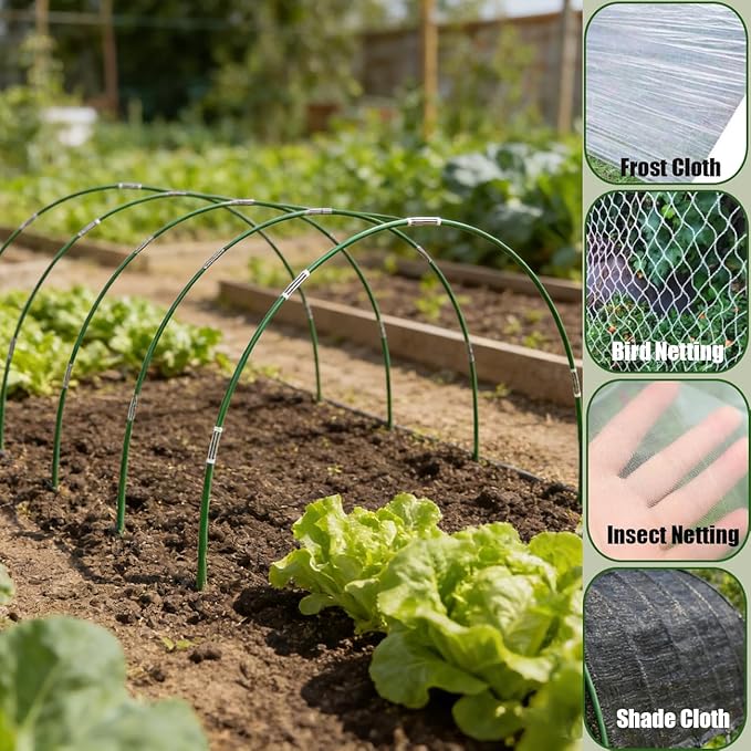 Greenhouse Hoops Grow Tunnel, 6 Set 8FT Long Fiberglass Support Garden Hoops Kit for Raised Beds, Rustproof, Flexible Garden Hoops for DIY Grow Tunnels, DIY Plant Support Garden Stakes for Row Cover