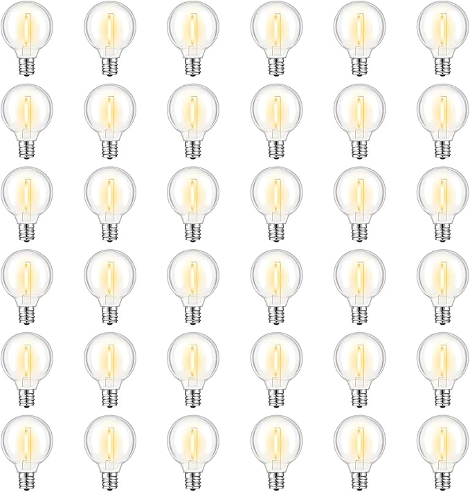 GvvooHome 36 Pack G40 LED Replacement Bulbs, Shatterproof 1 Watt E12 LED Bulb for Outdoor Patio Garden Vintage String Lights, 2200K Warm White, Dimmable