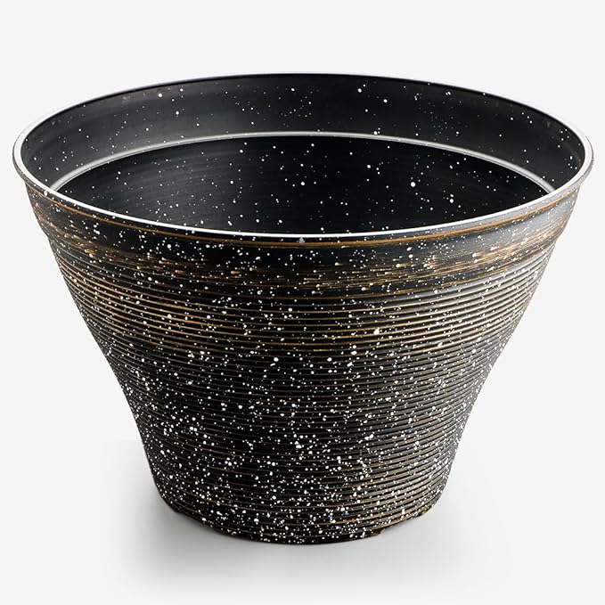 RooTrimmer 17.7 Inch Large Planters for Indoor Outdoor Plants 4 Pack, Plastic Plant Pots with Drainage Holes, Modern Decorative Garden Pots, Plant Container for Planting Ornamental Plants, Black