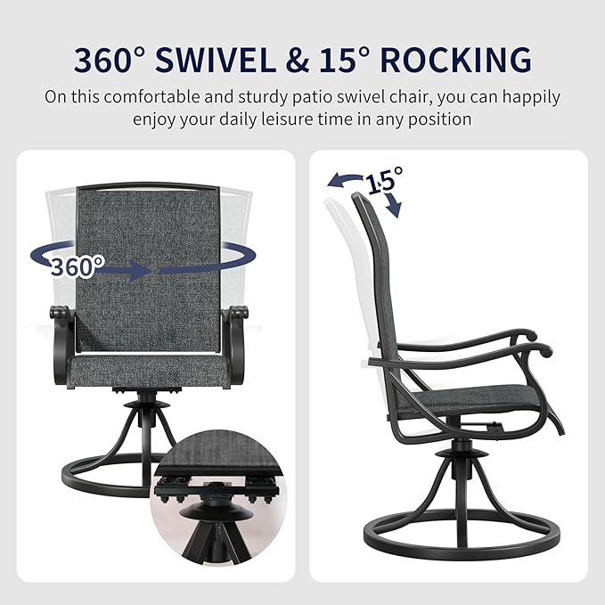 SHGJ&SOFT Patio Swivel Chairs, Waterproof Outdoor Dining Chairs with All-Weather Textilene Mesh for Deck, Garden, and Backyard (Dark Gray5, 2PC)