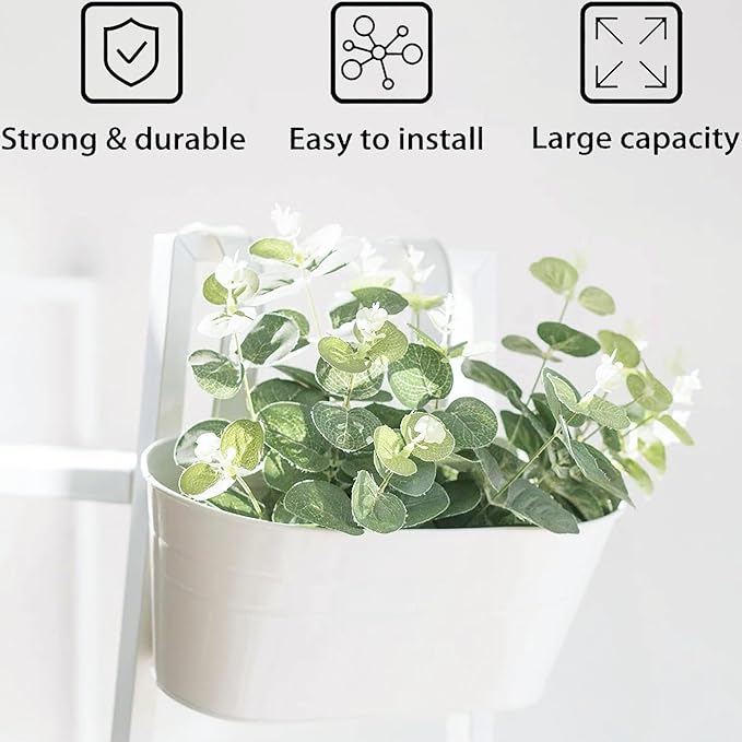 10.6 Inch 5 Pack Long Slot Wrought Iron Hanging Flower Pots Small Metal Hanging Flower Basket with Removable Hooks and Drainage Holes Suitable for Porch Railing Balcony Fence Garden (BS)