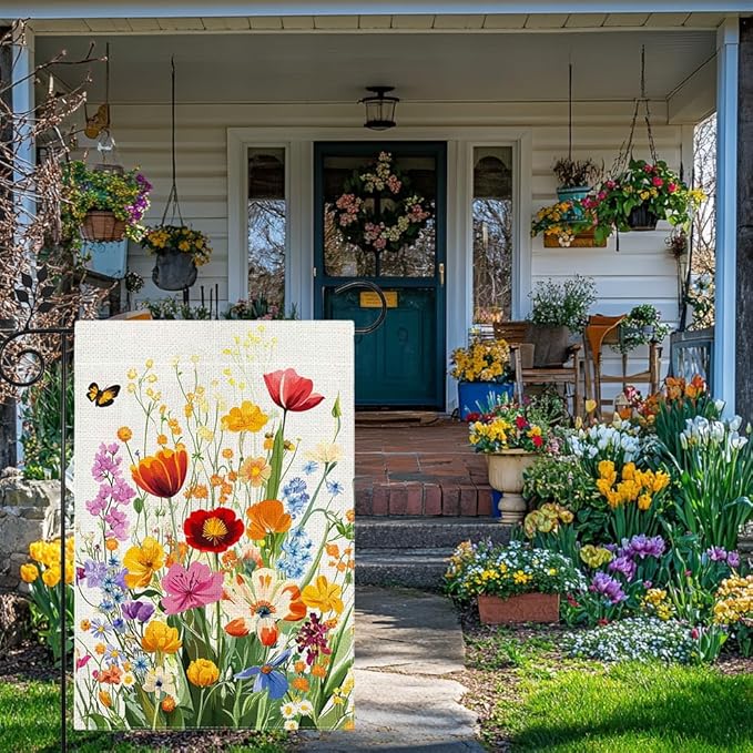 Spring Summer Floral Garden Flag 12x18 Inch Double Sided, Colorful Welcome Yard Decor, Farmhouse Outdoor Flag for Lawn Patio Porch