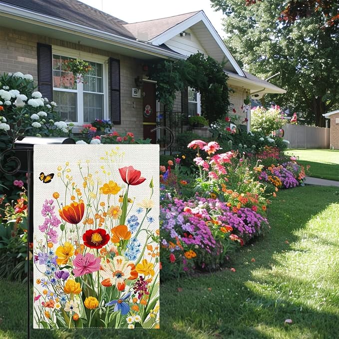Spring Summer Floral Garden Flag 12x18 Inch Double Sided, Colorful Welcome Yard Decor, Farmhouse Outdoor Flag for Lawn Patio Porch