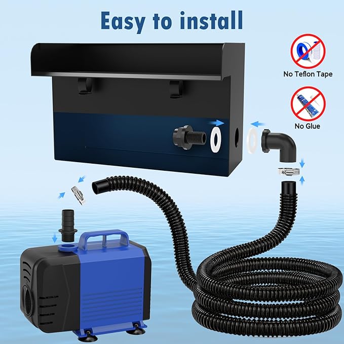 Pond Waterfall Spillway Kit, 8 inch Stainless Steel Spillway with Remote Control LED Lights, 660GPH Submersible Water Pump, Outdoor Waterfall Fountain for Water Feature, Garden, Backyard, Pool