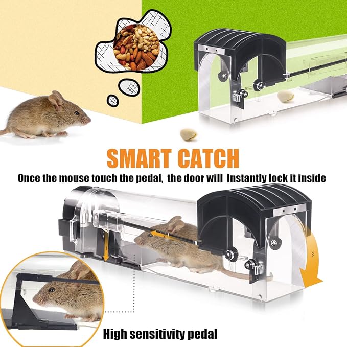 Humane Mouse Traps, 12 inches Enlarged No Kill Rat Live Traps for Chipmunks, Reusable Catch and Release Mice, Pet and Children Friendly Mouse Trap that Work (Black 2Pack)