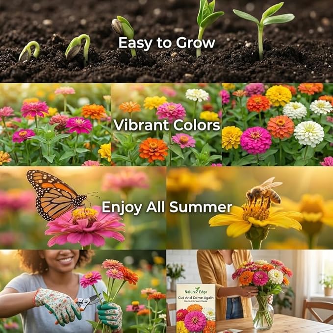 NatureZ Edge Zinnia Seeds for Planting Outdoors, Flower Seeds, Bulk Semillas De Flores para Sembrar, Pumila Mix 4.2 g