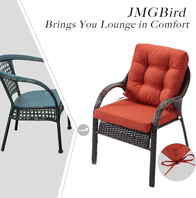 JMGBird Outdoor Chair Cushions Set - 19"x19" Deep Seat & Back Cushions, Water-Resistant Tufted Pillows for Patio Furniture