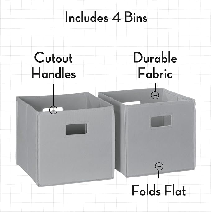 RiverRidge Folding Storage Bins - 4-pack of 10in Tall Gray Cubes