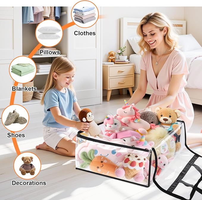 SpaceTrove Clear Storage Bags, 6-Pack Under Bed and Closet Organizers 90L
