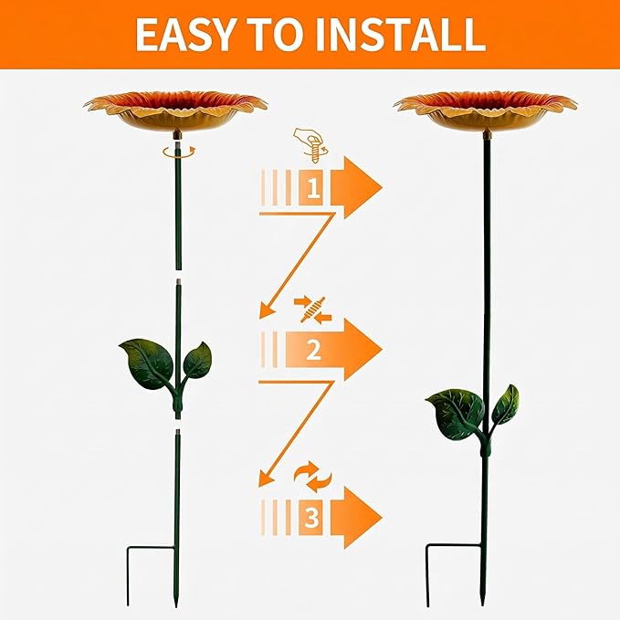 BETTY&SARAH 25 Inch Metal Sunflower Bird Bath for Outside, Small Birdbath Feeder for Outdoor Garden Patio Yard Lawn Decor
