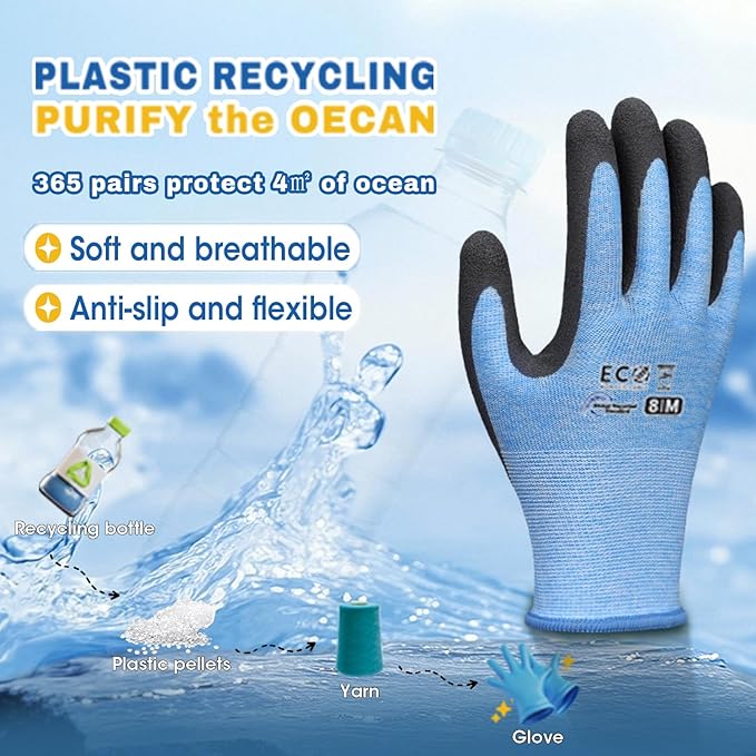 KDK Gardening Gloves for Women and Men, ECO Recycled Polyester Work Gloves with Latex Coating