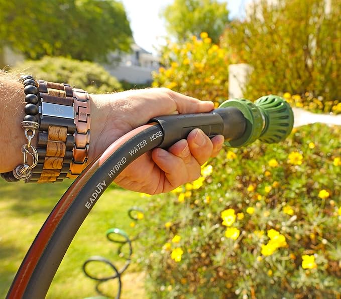 Hybrid Garden Hose 5/8 IN. x 75 FT, Heavy Duty, Lightweight, Flexible with Rotatable Handle and Solid Brass Fittings, Gray+Orange