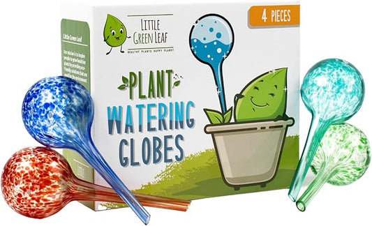 Little Green Leaf Automatic Plant Watering Globes Self Watering Planter Inserts (Set of 4) | Hands Free Multicolor Glass Bulbs | Planter Spikes to Support Indoor & Outdoor Plant Health (100ml)