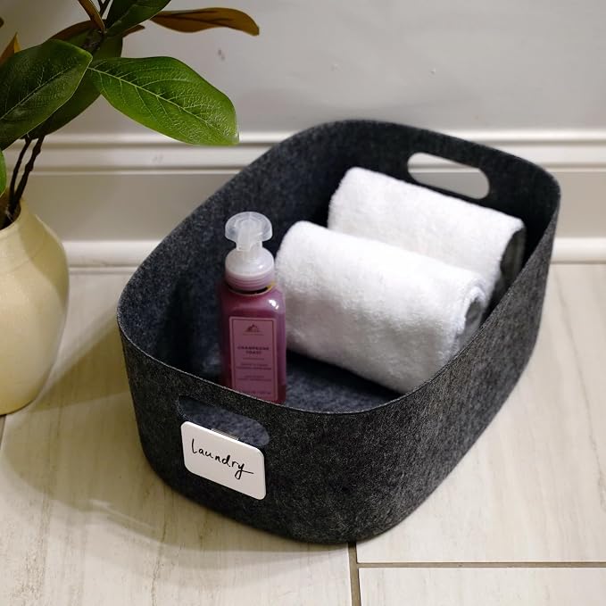 Welaxy Large Felt Storage Basket with Handles Charcoal Open Bin for Shelves