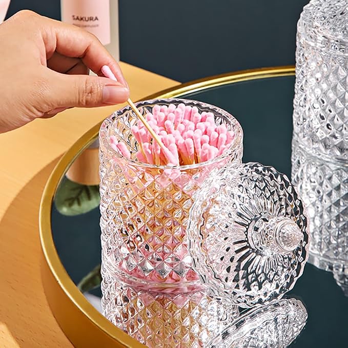 Glass Jar With Lid,Qtip Holder,Sugar Bowl,Candy Cookie Jars,Jewelry Box,Decorative Jar,Candle Cup(Clear)