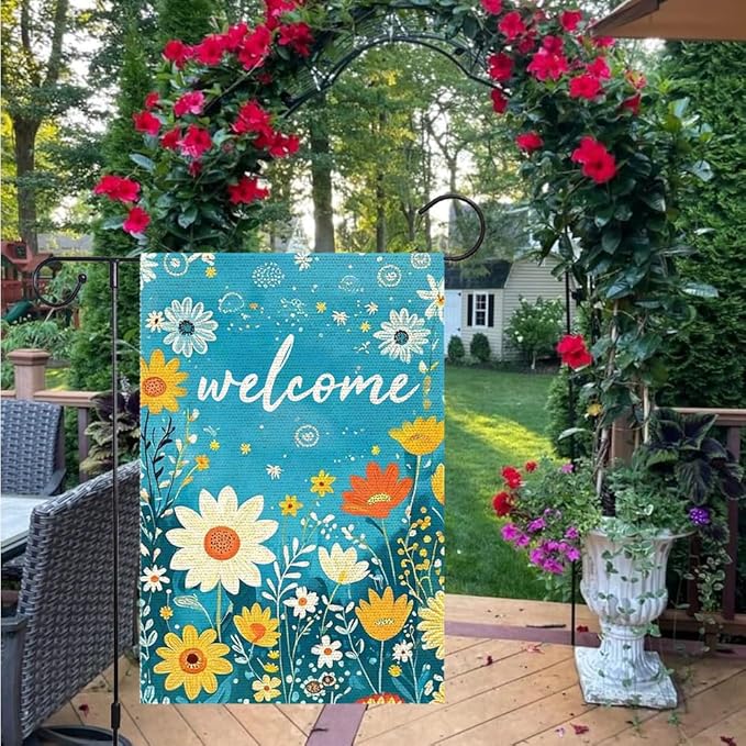 Spring Summer Garden Flag 12x18 Double Side For Outdoor Courtyard Garden Decor Flowers Welcome Holiday Flag For Outside Decoration
