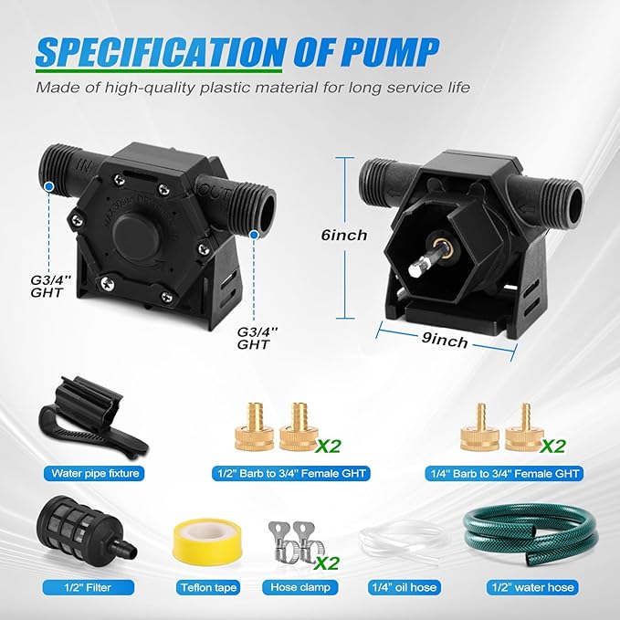 FIDISP Drill Pump for Water 12Pcs, 750 GPH Electric Drill Pump with Water Hose, Oil Hose and Adapter, for Water, Gasoline, Garden, Rain Barrels(Black)