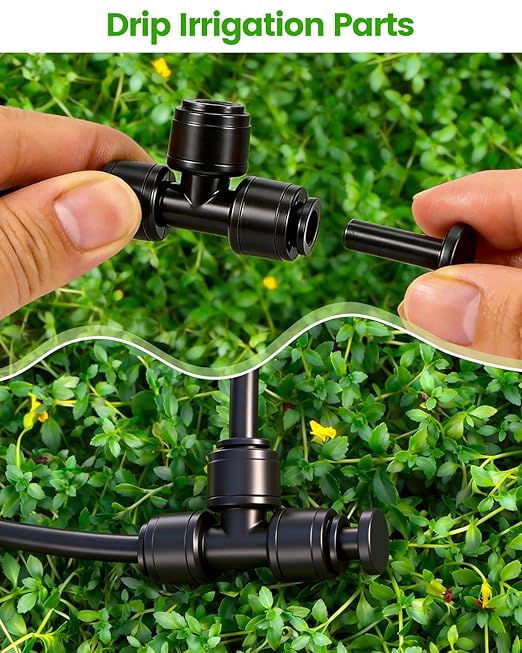 60 Pack Drip Irrigation Parts, Quick Connect 1/4" End Cap Fittings for Garden, Farm & Greenhouse Irrigation Systems