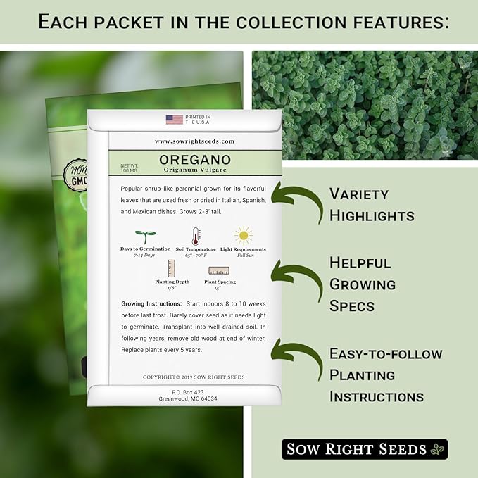 Sow Right Seeds - Hydroponic Herb Seeds for Planting - Basil, Thyme, Cilantro, Parsley & Oregano Seeds for Planting and Growing a Hydroponic Garden Indoors - Perfect for Your Growing Tower or System