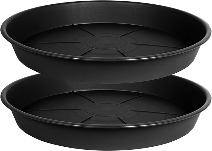 OVZILKI 2 Pack of Plant Saucer 12 inch, Black Plastic Flower Plant Pot Saucer, Heavy Duty Plant Drip Trays Saucers for Indoor, Plant Water Tray for Planters