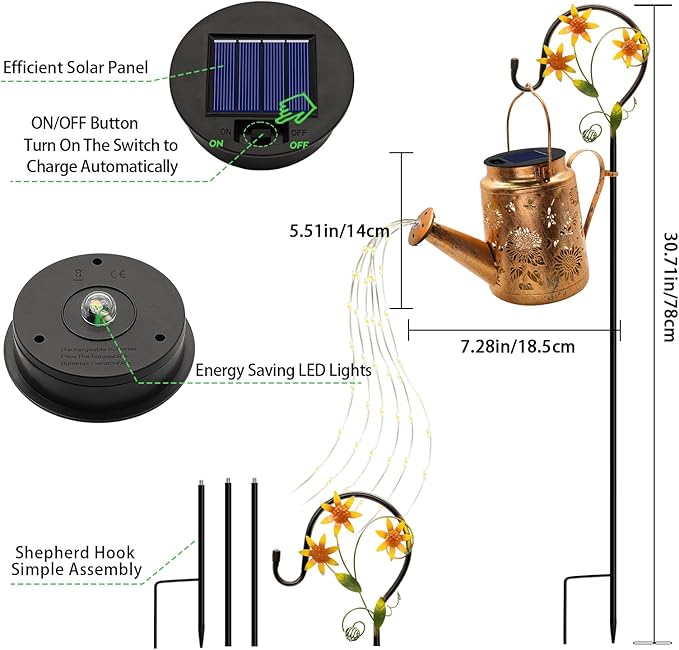 VOOKRY 2 Pack Sunflower Metal Solar Watering Can Lights, Solar Lights Outdoor Waterproof, Gifts for Women Mom Grandma Mother's Day, Hanging Lanterns Decorative Garden Decor for Outside Yard Patio Lawn