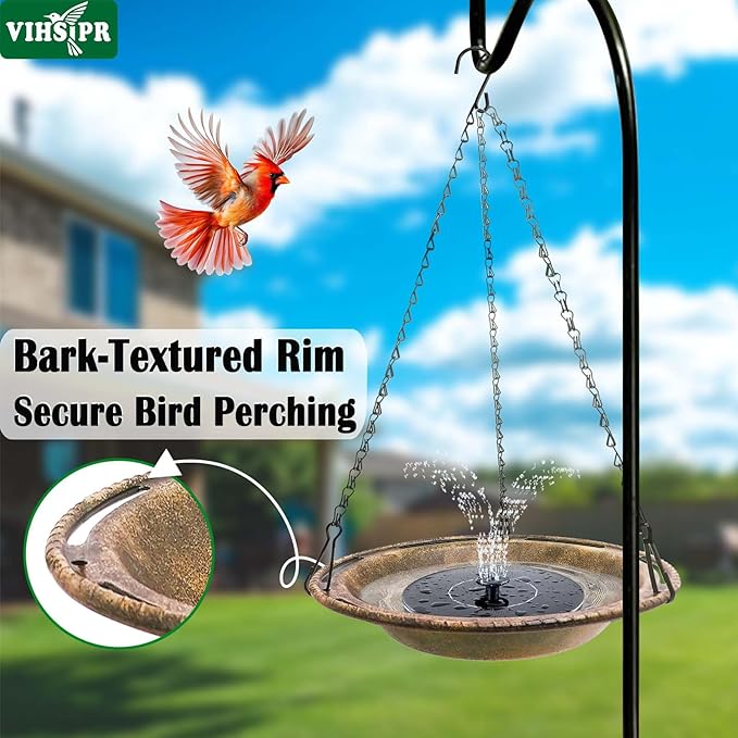 Hanging Bird Bath & Feeder Bowl, 12 in Outdoor Bird Bath with Chains, Backyard Garden Decor, Durable Weather-Resistant PP, Antique Copper Finish – 1 Pack